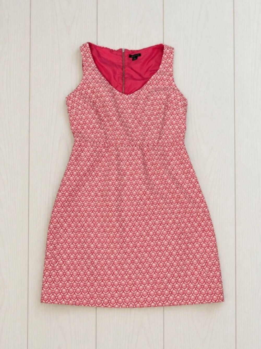 I Heart Ronson Women’s L Pink/White Geometric Jacquard A-Line Knee V-Neck Cutout